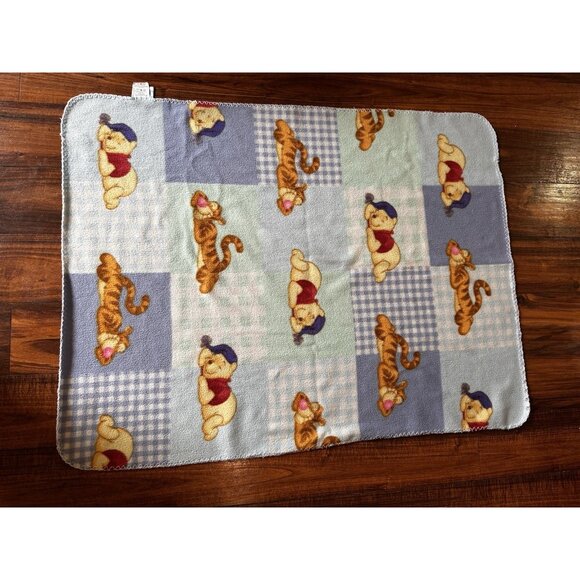 Disney Baby Blanket Winnie the Pooh Tigger Sleeping Patchwork Fleece Blue Vtg - Picture 5 of 10